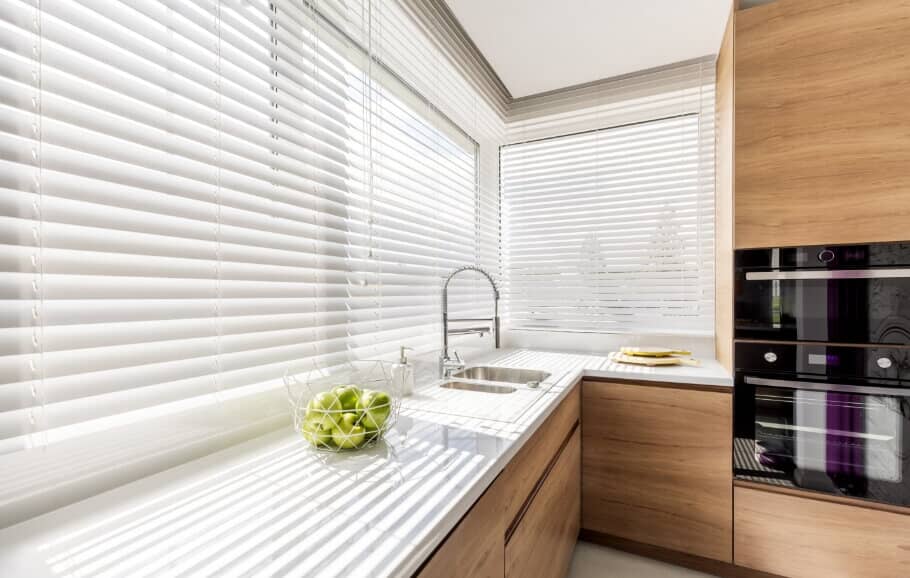 Window blinds on kitchen windows